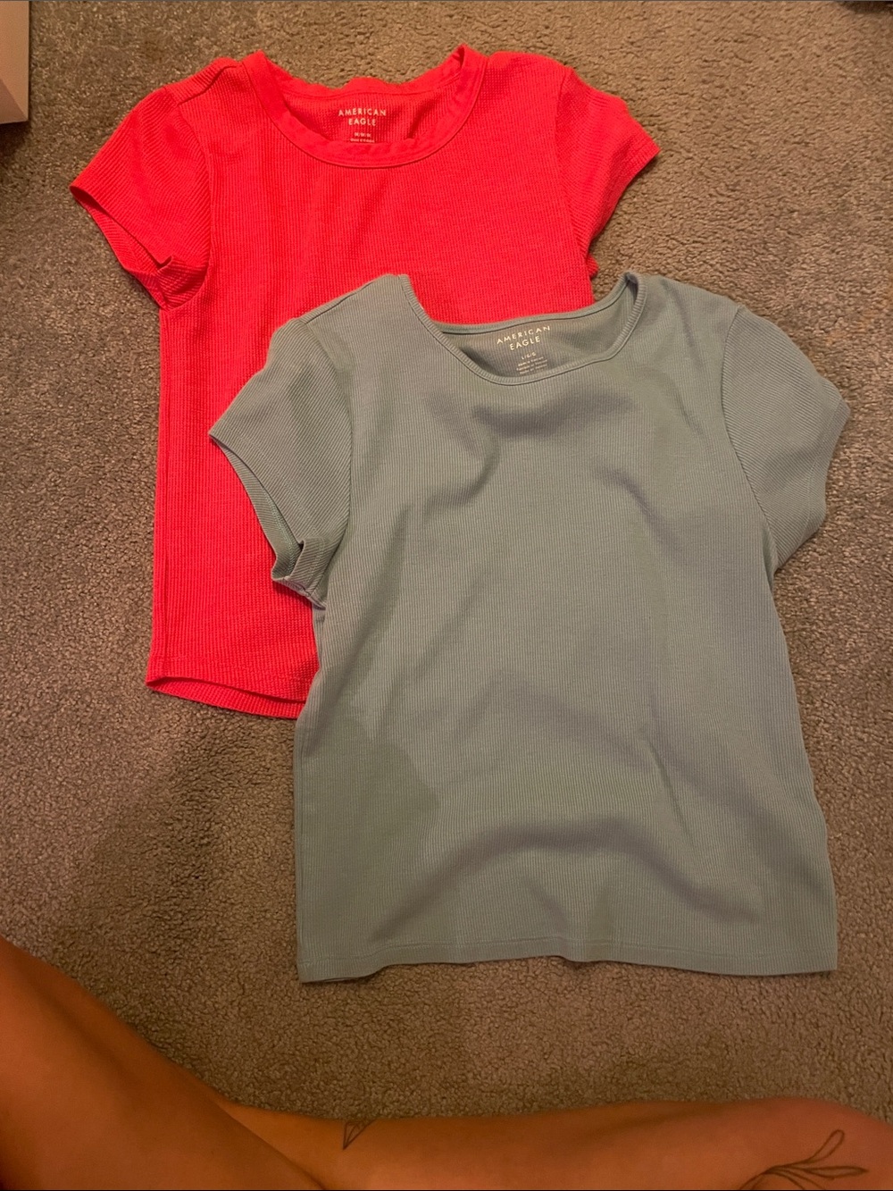 American Eagle Outfitters Short Sleeve Ribbed Tees - Coral & Blue